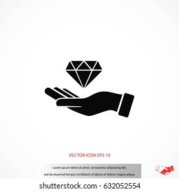 Hand And Diamond Icon, Flat Design Best Vector Icon