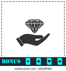 Hand and diamond icon flat. Simple vector symbol and bonus icon