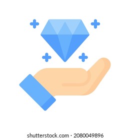 Icono de mano y diamante, Icono de icono de estilo plano, Ilustración vectorial, Adecuada para sitio web, aplicación móvil, impresión, presentación, infografía y cualquier otro proyecto.