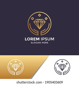 hand and diamond logo. jewelry logo. diamond logo. suitable for your company