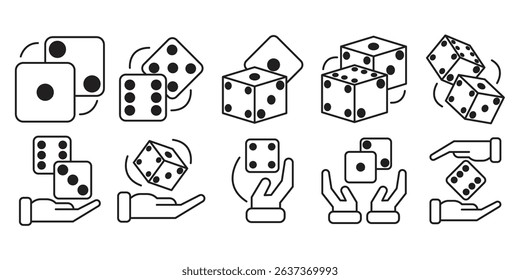 Hand Dice Line Icon Set