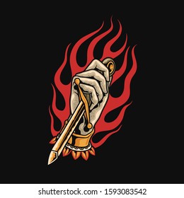hand with digger illustrtation, tattoo flash, isolated vector illustration, editable vector graphic