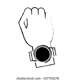 hand digital smart watch wearable technology sketch vector illustration eps 10
