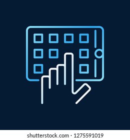 Hand with digital tablet vector colorful icon or symbol in linear style on dark background
