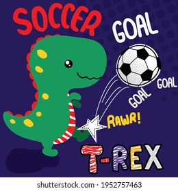 Hand Dinosaur Legs Kick The Ball To Score  Writing Playing Enjoy Soccer Game, Pop Art Style Soccer Ball Icon Joy, Kid, Ball, Kicking Sport Vector Illustration Blue  Color Background.