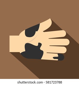 Hand with dirty stains icon. Flat illustration of hand with dirty stains vector icon for web isolated on coffee background