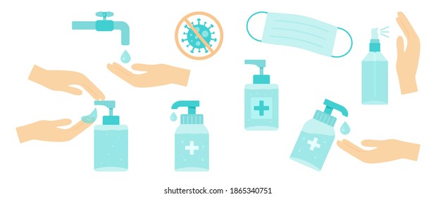 Hand disinfect vector icon. Virus prevention. Protection, hygiene. Health illustration