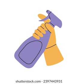 Hand with disinfectant spray. Cleaning service tool. Housekeeping service equipment. Vector illustration.