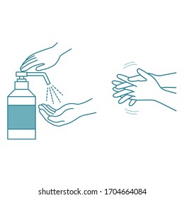 Hand Disinfection. Alcohol Antiseptic Solution  Illustration