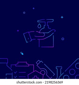 Icono del vector de la línea de gradiente de desinfección manual, ilustración simple en un fondo azul oscuro, borde inferior relacionado con la medicina.