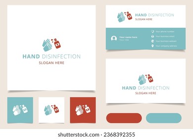 Handdesinfektionslogo-Design mit bearbeitbarem Slogan. Branding-Buch- und Visitenkartenvorlage.