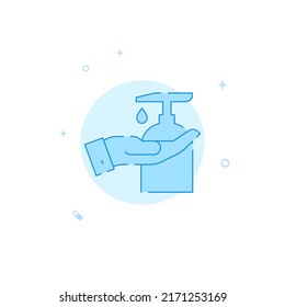 Icono de vector de desinfección manual. Ilustración plana. Estilo de línea relleno. Diseño monocromo azul. Trazo editable. Ajustar el peso de la línea.