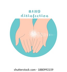 Hand disinfection-sticker, icon with text. Vector clipart.