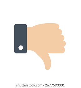 La mano muestra un gesto de pulgar hacia abajo en un plano blanco, simbolizando la desaprobación y la negatividad con su estilo simple y limpio.