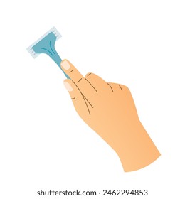 hand with disposable razor - vector illustration
