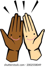 Hand in hand with diversity. Stop no to racism. high five to a world of colors.