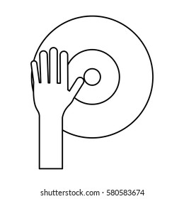 hand dj playing vinyl thin line
