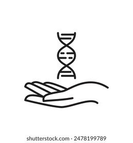 Hand and dna icon, logo, dna care, clean and healthy genetics.