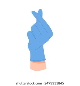 Hand of doctor in nitrile glove showing Korean love sign, pinched fingers vector illustration