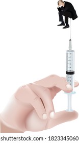 hand of doctor with syringe person sitting above