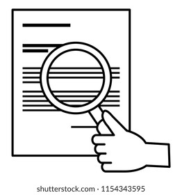 hand with document and magnifying glass