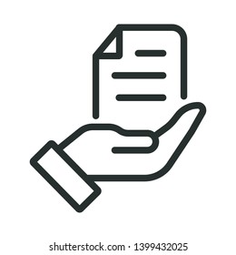 hand and document - minimal line web icon. simple vector illustration. concept for infographic, website or app.