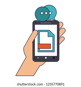 Hand with document on smartphone