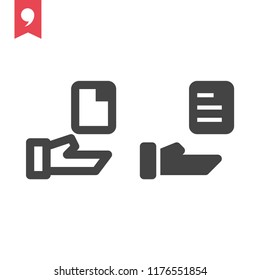 Hand with document vector icon, business symbol