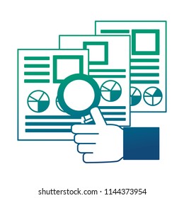 hand with documents files and magnifying glass