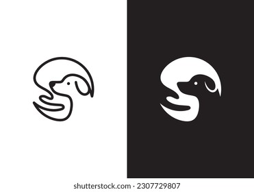 Hand mit Hund-Logo, einfach kreativer Kopf-Hund, Vektordesign