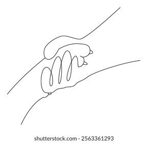 Hand and dog paw holding each other, Close up of dog shaking hands with her owner line art