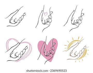 hand and dog, dog paw in human hand. Paw Heart. Friendship between man and animal. Cheerful character greets pet with a handshake. Best friends. Vector