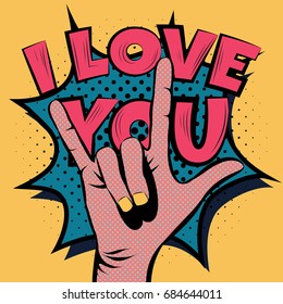 Hand doing I love you sign pop art