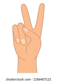 hand doing peace symbol over white