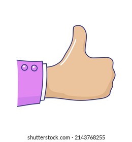 Hand doing thumbs up hand gesture, like sign. Approval, ok, premium quality mark hand sign cartoon vector illustration isolated white background