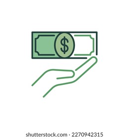Elemento de logotipo o icono coloreado por concepto de vector de billetes de mano y de dólar