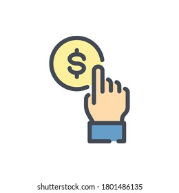 Hand with Dollar Coin color line icon. Additional Income vector outline colorful sign.