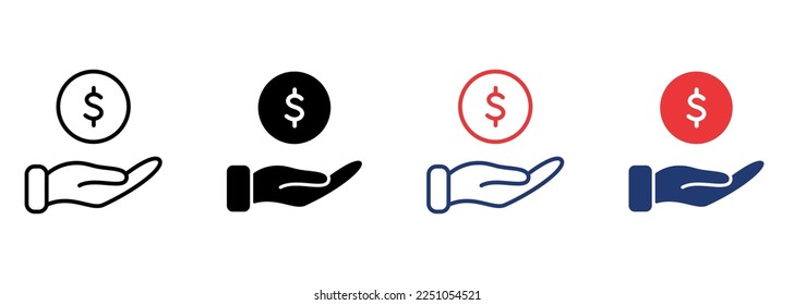 Hand with Dollar Coin icon. Charity and Donation Concept. Financial Help for Needy. Sponsorship Supporter Icon. Editable Stroke. Vector illustration. svg