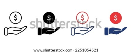 Hand with Dollar Coin icon. Charity and Donation Concept. Financial Help for Needy. Sponsorship Supporter Icon. Editable Stroke. Vector illustration.
