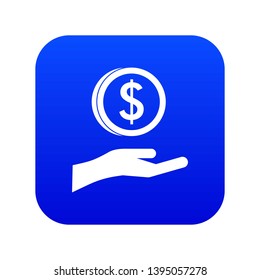 Hand and dollar coin icon digital blue for any design isolated on white vector illustration