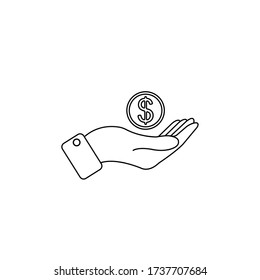 Hand with dollar coin icon. Vector illustration.