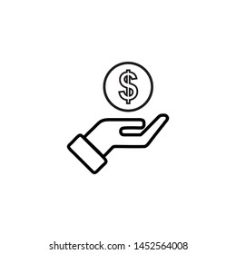 Hand With Dollar Coin line, Icon Vector Illustration Logo Template For Website Or Mobile App.