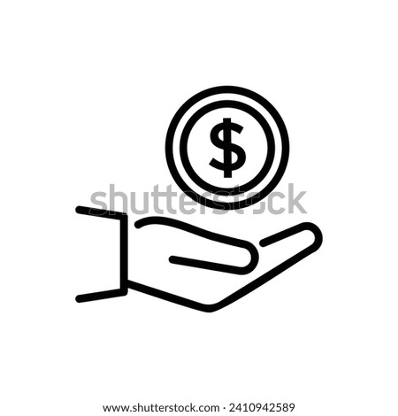 Hand with Dollar Coin line icon. Charity and Donation Concept. Financial Help for Needy. Sponsorship Supporter Linear Icon. Editable Stroke. Vector illustration.