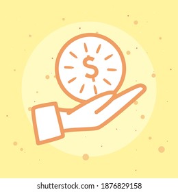 Hand mit Dollar-Münze-Stil Symbol des Geldautomaten-Banking-Handel und Markt-Thema Vektorgrafik