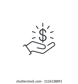 Hand with dollar. financial proposal. Vector linear icon isolated on white background