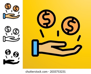 icono de mano y dólar, estilo Editable Stroke, mejor para iconos Web. Ilustración del vector