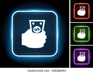 Hand with a Dollar on Glow Square Button