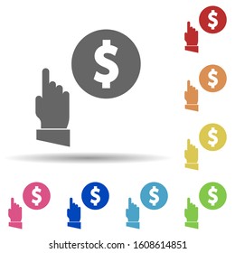 Hand, dollar, pay per click in multi color style icon. Simple glyph, flat vector of business icons for ui and ux, website or mobile application