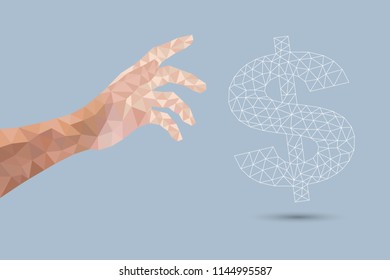Hand and Dollar sign  design with polygonal pattern for business finance idea.