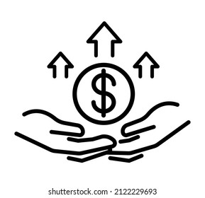 Hand with dollar symbol flat icon. Pictogram for web. Line stroke. Hand isolated on white background. Vector eps10